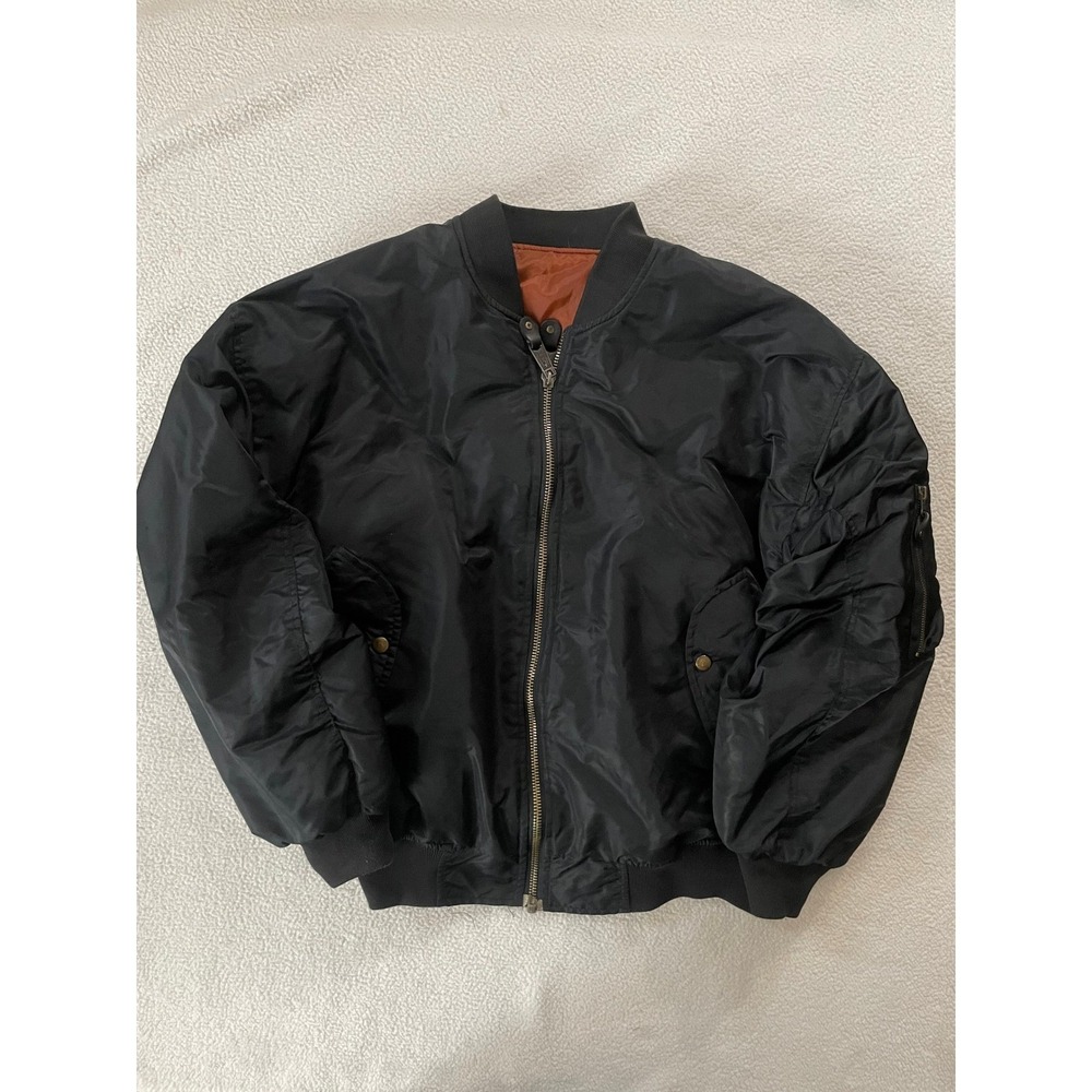 Vtg Hong Kong Alpha Industries Mens Extra Large MA-1 Flight Bomber Jacket Black